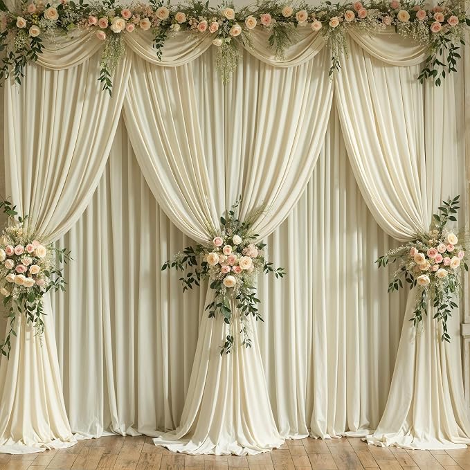 4 Panels Backdrop Curtains for Wedding Party Wrinkle Free Beige Backdrops Curtain Drapes Fabric Decorations Photo Back Drop Cloth for Baby Shower Photography Stage Reception 20ft(W) x 12ft(H)