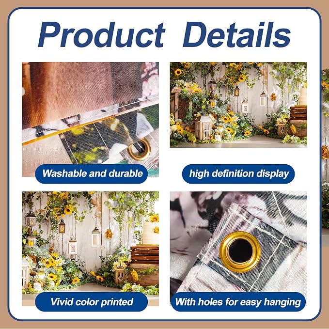 Sunflower Garage Door Banner 7x16ft Waterproof -Rustic Farmhouse Backdrop with Greenery,Wedding &Birthday Decor,Photo Booth Background