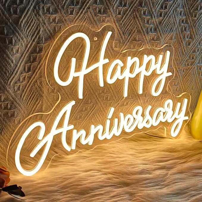 Happy Anniversary Neon Sign,Wedding Birthday Party Bar Decoration Neon Light for Anniversary, Dimmable LED Sign for Pub Christmas,Restaurant,Bedroom Wall Decor