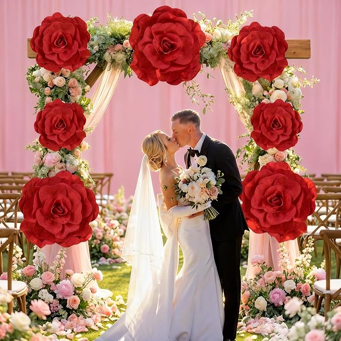 Norme 3 Pcs Giant Artificial Flowers Decoration 12, 16, 20 Inch Large Rose Petals Giant Flowers Large Red Rose for Wedding, Home Decor, Anniversary Birthday Valentine's Day