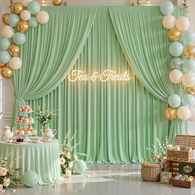 20 x 10ft Sage Green Backdrop Curtains, Light Green Wrinkle Free Draping Fabric Wedding Birthday Baby Bridal Shower Graduation Party Drapes for Backdrop Photography Photo Booth Background Decoration