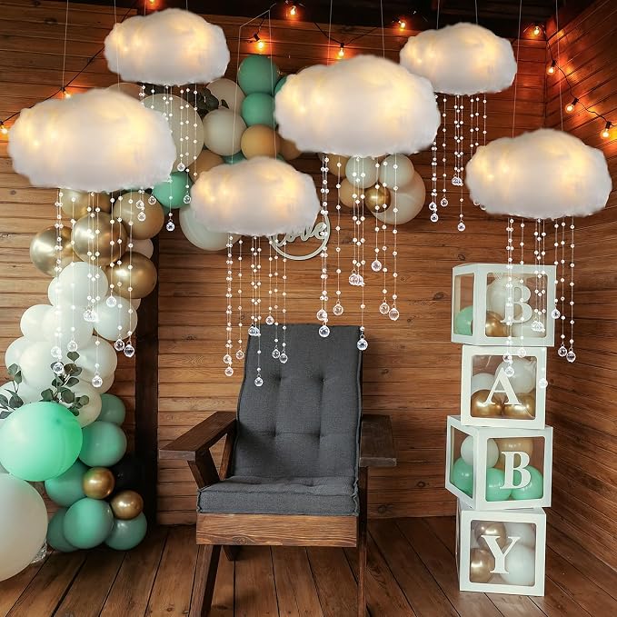 Marsui Artificial Cloud Props LED Hanging Cloud Light String Fake Imitation 3D Cotton Classroom School Decor Raindrop for Room Ceiling Baby Shower Party Wedding Nursery Classroom Wall DIY Decor(6 Pcs)