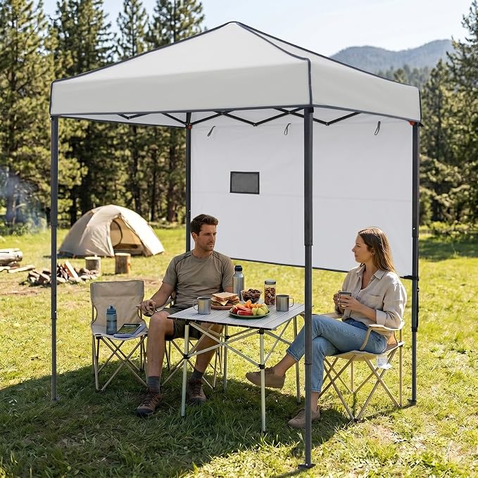 EAGLE PEAK 6x4 Instant Pop Up Canopy Tent with 1 Half Wall Panel, Straight Leg Sun Shelter, Portable Canopy with Carry Bag for Camping, Beach & Sports, Gray