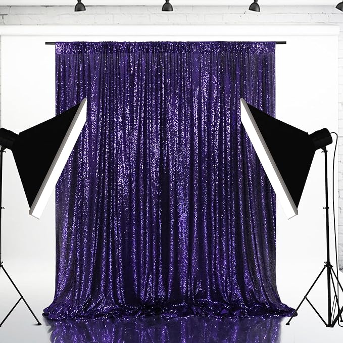 Eternal Beauty Purple Sequin Backdrop, 10x10 Ft Glitter Background Curtains for Shimmer Photography Party Wedding Birthday Back Drop Decor