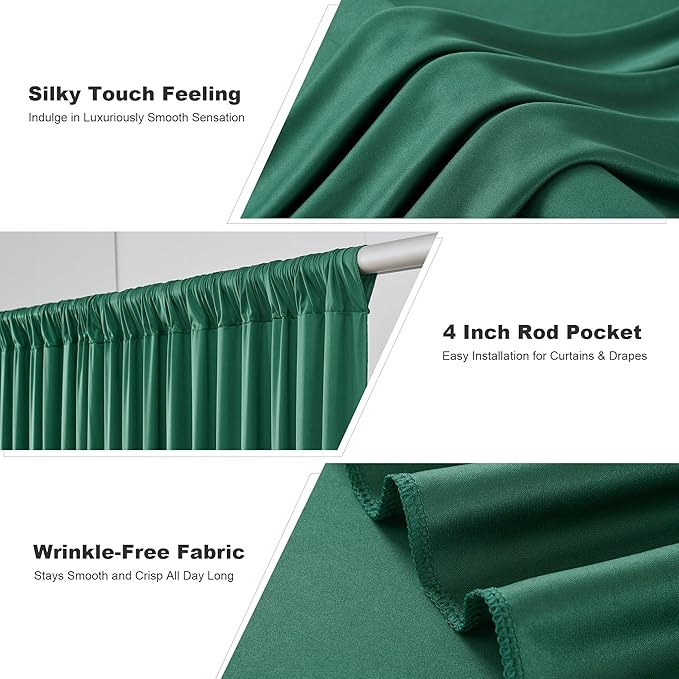30x10ft Hunter Green Backdrop Curtains for Parties, 6 Panels 5x10ft Wrinkle-Free Polyester Background Curtains for Wedding, Birthday, Baby Shower,Graduation, Decorations