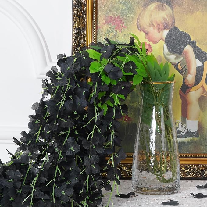 BLEUM CADE 10Pcs Black Fake Wisteria Hanging Flowers, 3.6Ft/Pcs Artificial Wisteria Garland, Hanging Flowers for Wedding Party Home Backdrop Wall Decoration