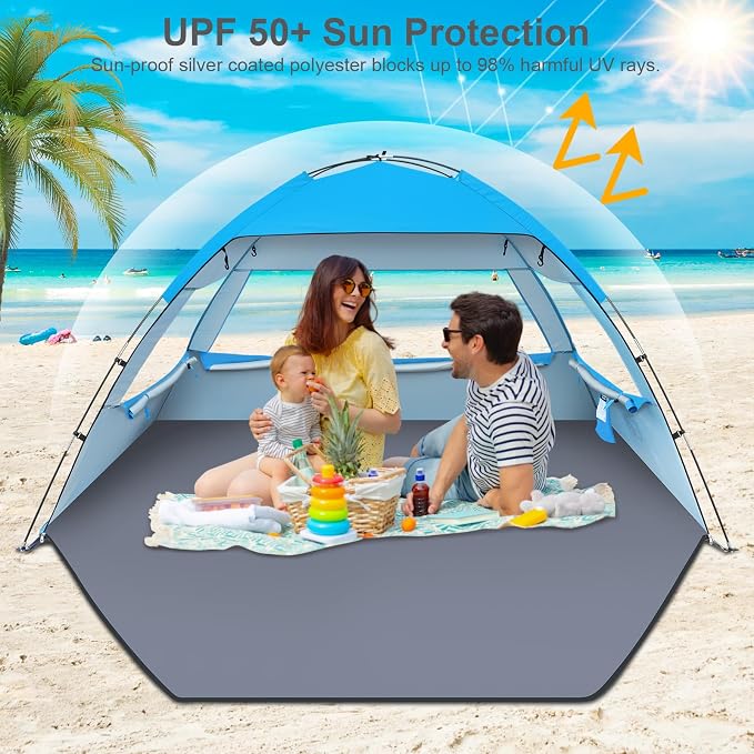 Gorich Beach Tent Sun Shelter for 3/4/6/8/10 Person with UPF 50＋ UV Protection, Lightweight & Easy Setup Beach Shade Canopy, Portable Beach Shade Tent Beach Cabana