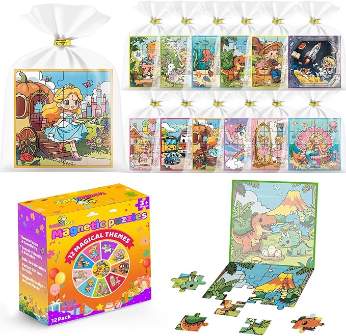 WAWIBEE12 Pack Easter Party Favors for Kids, Magnetic Puzzle Books Bulk for Toddlers 3-5 & Kids 4-8, Goodie Bag Stuffers, Classroom Prizes, Birthday Return Valentine’s Day Gifts, Travel