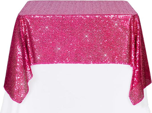 PartyDelight Hot Pink Sequin Tablecloth 50 Inch Square Table Cloth Glitter for Party Baby Shower Christmas Decorations