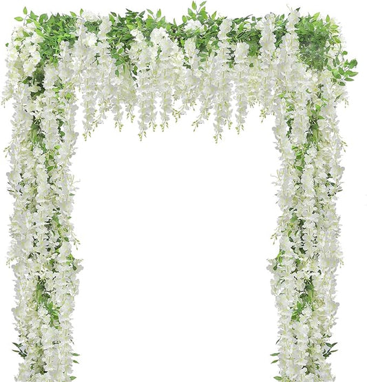 U'Artlines 5Pcs 7.2 Ft/Piece Artificial Wisteria Garland Silk Fake White Wisteria Flowers Hanging Greenery Vines Garlands Rattan for Home Garden Wedding Arch Party Indoor Outdoor Decor