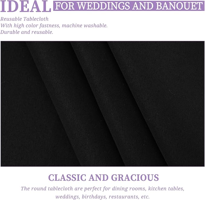 Showgeous 12 Pack Black Round Tablecloth - 120 Inch Polyester Table Cloth - Washable Decorative Fabric Table Covers for Wedding, Dining, Party, Banquet, Buffet