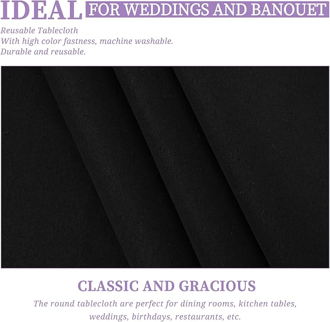 Showgeous 4 Pack Black Round Tablecloth 120 Inch Polyester Table Cloth for Tables - Washable Decorative Fabric Covers for Wedding, Dining, Party, Banquet, Buffet
