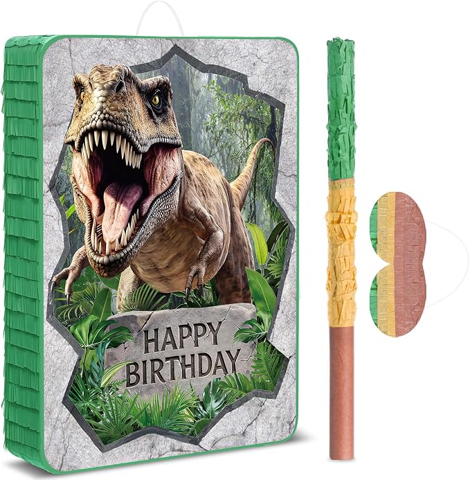 Dinosaur Piñata Set Dino Themed Piñata with Stick and Blindfold Girls Dinosaur Birthday Party for Animal Theme Party Decoration Baby Shower Game Supplies(Large Dino)