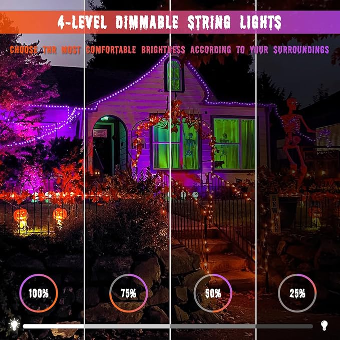 JMEXSUSS 2 Pack Solar String Lights Outdoor Waterproof, Total 66 FT 200 LED Solar Christmas Lights Outdoor, Twinkle Light for Christmas Tree Outside Garden Yard Xmas Decor, Orange to Purple