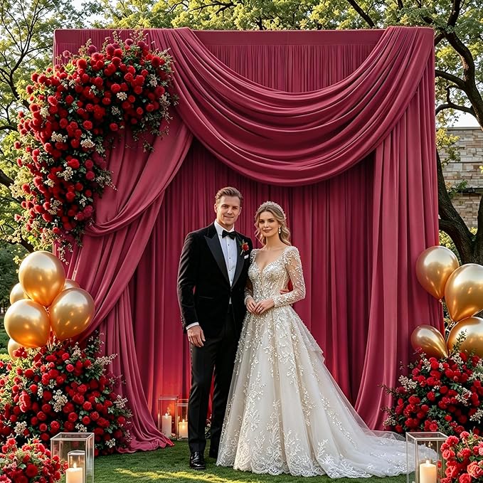 Gallety Red Backdrop Curtain for Wedding, Polyester Photo Backdrop Drapes - 40FT x 10FT Cloth Backdrop Curtain for Celebration,Stage, Social Events, Graduation,Engagement Party Decorations