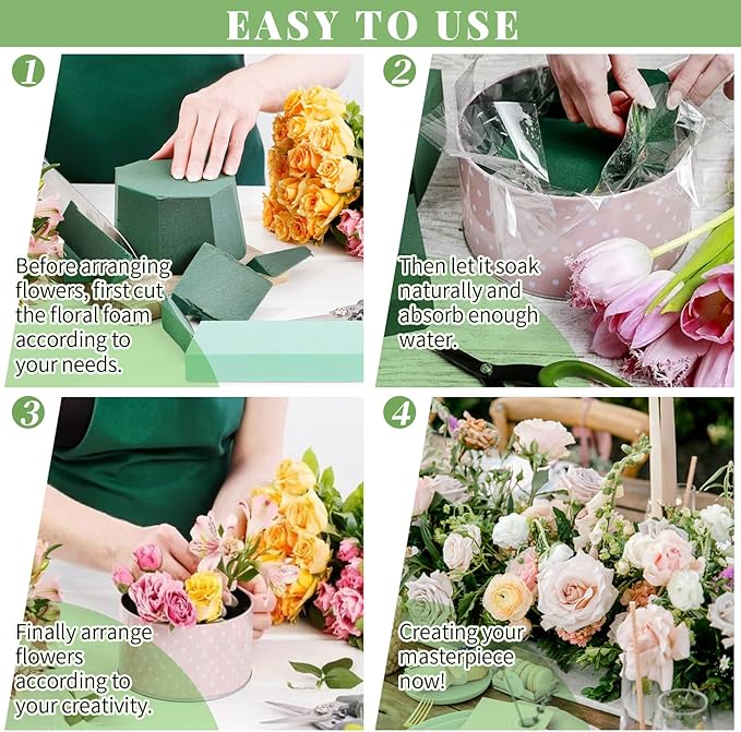 Aktor 24 Pcs Floral Foam Blocks for Fresh & Artificial Flower Arrangement, 8.8” x 4.1” x 2.7” Green Wet Foam for Wedding, Birthdays, Home, Office, and Garden Decorations