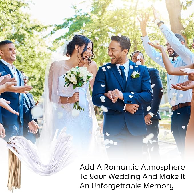 Baderke 103 Pcs Ribbon Wedding Wands with Tags and Holder Includes 1 Galvanized Metal Bucket 50 Silk Wand 50 Wedding Favor Tags 1 Wand Card 1 Photo Frame for Wedding Anniversary Bridal Decors