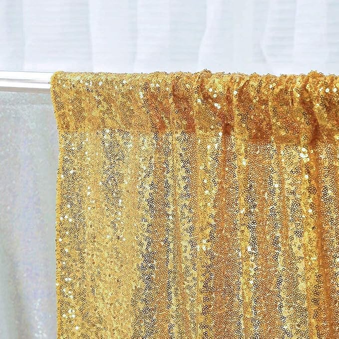 Poise3EHome Gold Sequin Backdrop Curtain, 10Ft x 10Ft Golden Glitter Photography Background Curtains, Sequence Backdrop Drapes for Party Festival Decor