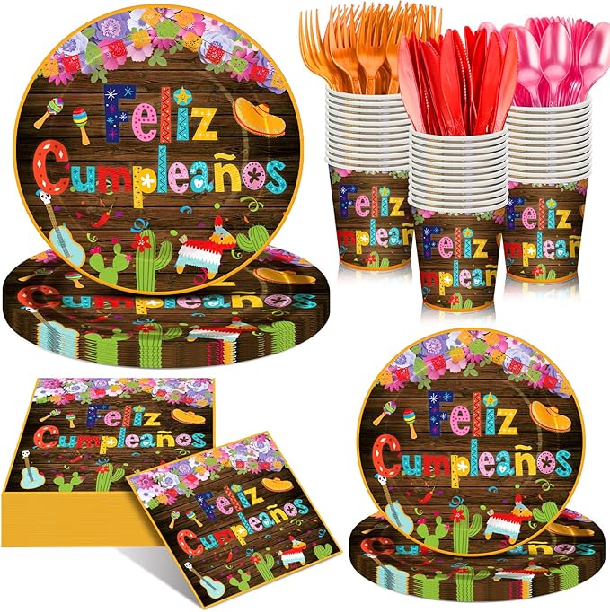 168 Pcs Mexican Birthday Party Supplies Fiesta Party Supplies Cinco De Mayo Taco Plates and Napkins Mexican Birthday Tableware Sets Serves 24