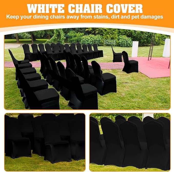 100 PCS Black Polyester Spandex Chair Covers - Stretch Slipcovers for Wedding, Party, Dining, Banquet - Flat-Front Chair Covers