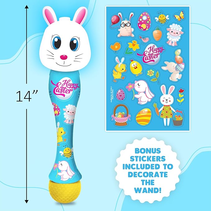 ArtCreativity Easter Bunny Bubble Wand (2 Pack), Easter Basket Stuffers for Toddler, 14" Light Up Automatic Bubble Maker with LED & Music, Bubbles for Kids, Toys for Toddlers