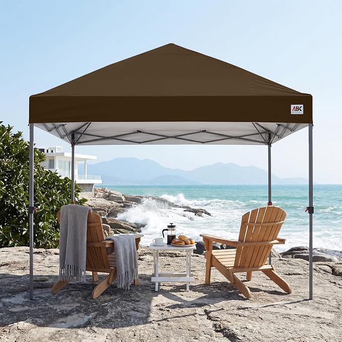 ABCCANOPY 10x10 Pop Up Canopy Tent, Easy Setup Instant Shelter with Wheeled Bag, Heavy Duty Outdoor Canopy for Beach, Market, Backyard, UV Protection, Outdoor Weather Protection (Brown, 10x10)