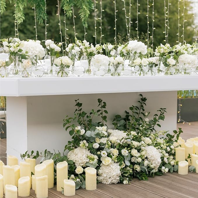 Auihiay 304 PCS Hydrangea Artificial Flowers, Silk Artificial Flowers Heads with Stems, Lifelike Faux White Flowers for DIY Wedding Party, Arch and Background, Home, Garden, Baby Shower Decor