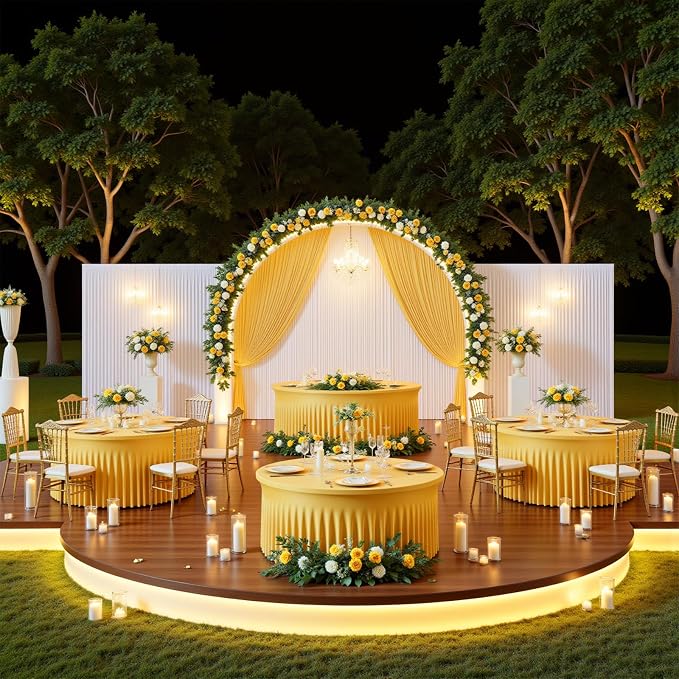 4 Pack Yellow 60 inch Round Spandex Tablecloth,Wrinkle-Free Stretchy Fitted 5FT Round Tables,Elastic Edge with Skirt,Washable Tablecloths for Wedding Banquet Party Birthday Buffet