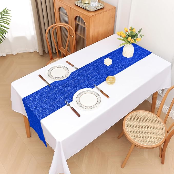 Sugargirl 10 Packs 12 x 72 inches Sequin Table Runner, Glitter Royal Blue Table Runner for Birthday Party Supplies Wedding Holiday Celebration Event Decorations