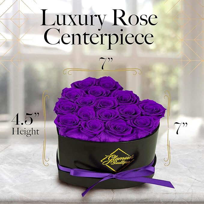 GLAMOUR BOUTIQUE 16 Flower Forever Heart Shape Box, Mothers Day Gift For Mom, Eternal Preserved Roses Gift for Her, Flowers bouquet, For Birthday, Anniversary, Girlfriend - Purple (Color-Treated)