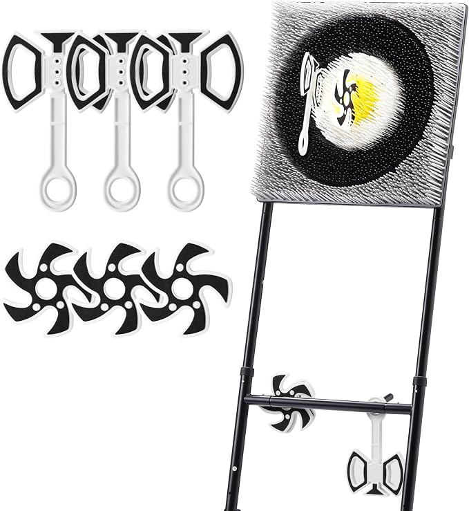 A11N SPORTS Axe Throwing Game with Steel Frame and Bristle Target, Safe Indoor Outdoor Target Game Set, Adjustable Height Yard Game with Axes & Stars for Backyard, Lawn, or Party Play (White/Yellow)
