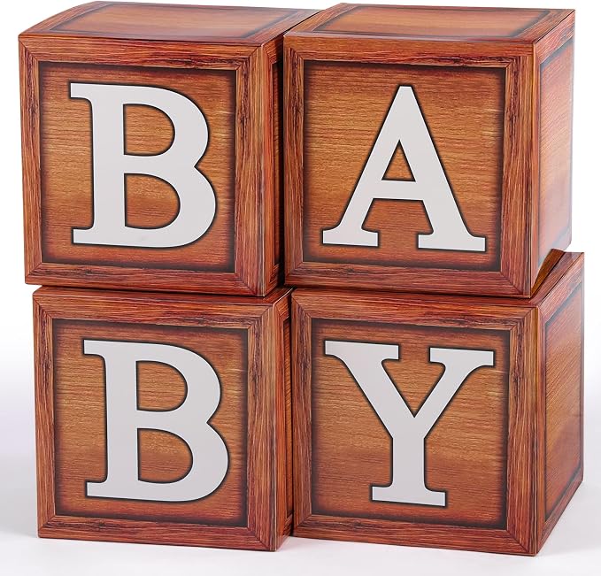 Voircoloria Baby Shower Decorations - Boxes with Letters for Gender Reveal (Wood) - 4 Balloon Boxes Included