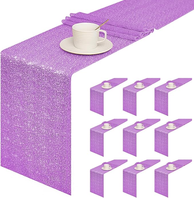 Sugargirl 10 Packs 12 x 72 inches Sequin Table Runner, Glitter Lavender Table Runner for Birthday Party Supplies Wedding Holiday Celebration Event Decorations