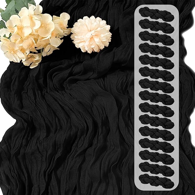 15 Pack Black Cheesecloth Table Runner 17 x 108 inch Cheese Cloth Table Runners 9ft Black Table Runner Rustic Romantic Sheer Gauze Runner for Wedding Party Baby Shower Table Decoration