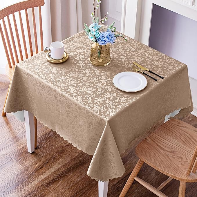 Smiry Square Table Cloth, Waterproof Heavy Duty Vinyl Tablecloths, Wipeable Washable Table Cover for Kitchen and Dining Room (Khaki, 54" X 54")