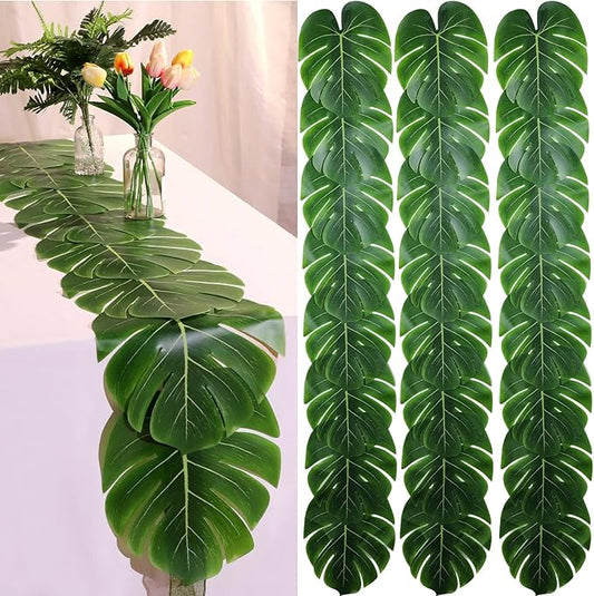 4 Pcs Artificial Palm Leaves Table Runners 72 Inch Long Tropical Palm Leaves Table Runner Faux Leaf Cloth for Wedding Hawaiian Luau Theme Party Supply Summer Decoration (Palm Leaf)