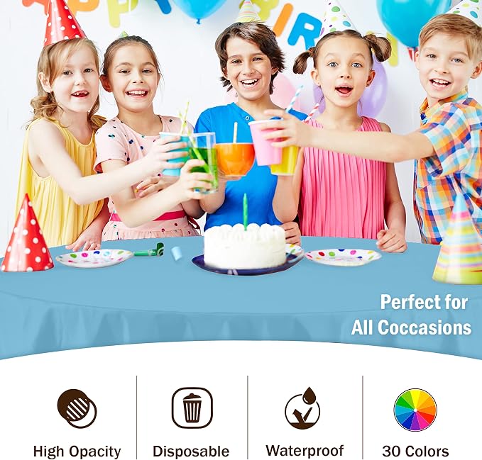 Exquisite Sky Blue Round Tablecloths Plastic Table Cloth Disposable 48 Pack 84" Inch Round Table Cloth Disposable Sky Blue Tablecloths Plastic Tablecloth Indoor/Outdoor Tablecloth Party Supplies