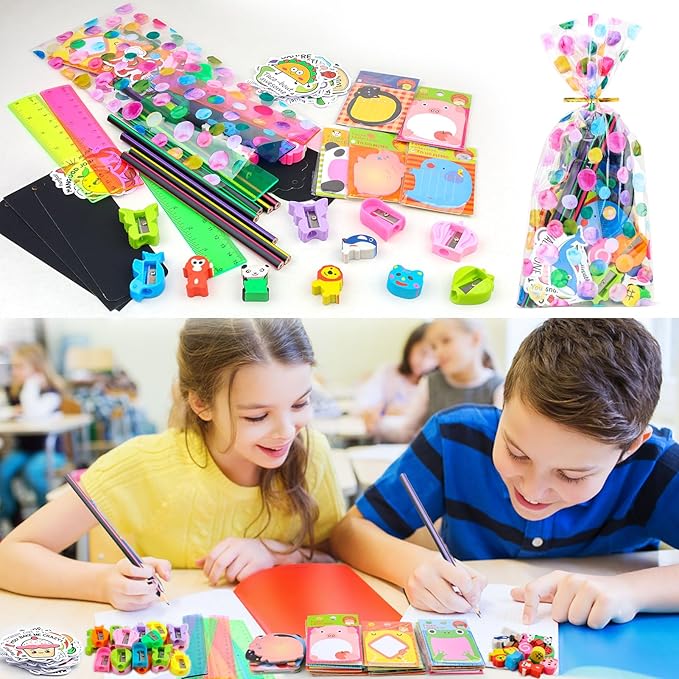 Mepmela Goodie Bags for Birthday Party, 24 Pack Stationery Party Favors with Pencils Rulers Erasers Perfect Classroom Rewards Student Gifts School Class Goody Bag Return Gifts