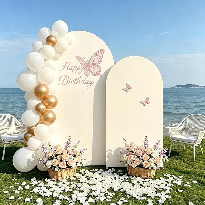 2 Pack Arch Backdrop Stand and Cover Set (7.2FT/6FT), Balloon Arch Stand, Metal Background Arch Stand, Backdrop Arch Frame, Wedding Arch for Backdrop (Ivory Cover)