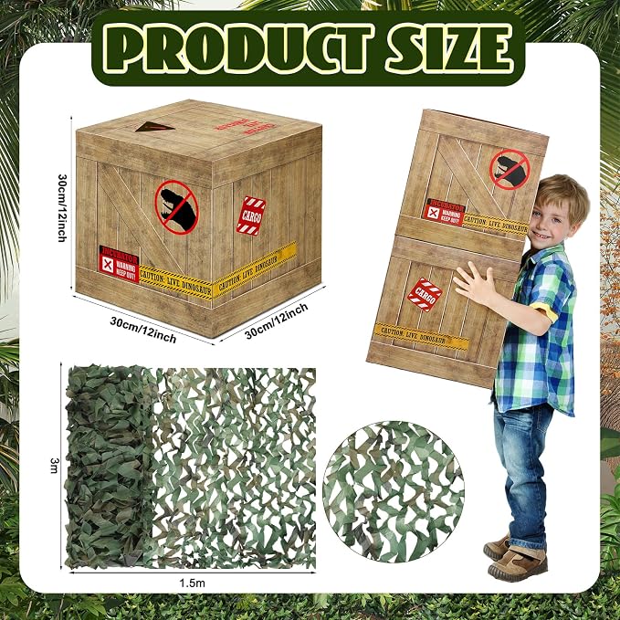 Bucherry 7 Pcs Dinosaur Party Decoration Set 10x7ft Dino Netting 6 Dino Theme Boxes 12 x 12 x 12'' Table Centerpieces for Halloween Dinosaur Trunk or Treat Car Decorations Birthday Party Supplies