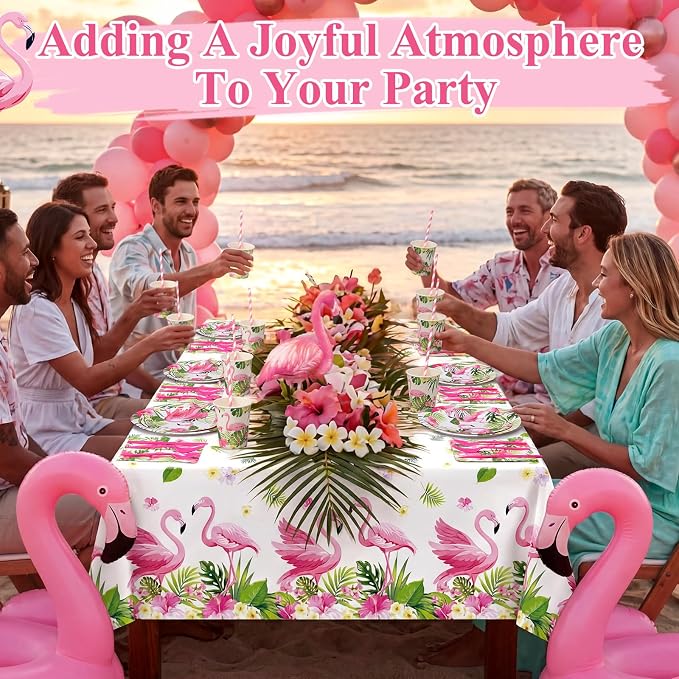LemonRoad 452 Pcs Hawaiian Flamingo Party Decorations for 50, Hawaiian Tropical Paper Plates Napkins Cups Tablecloth Cutlery Straws Luau Disposable Tableware for Aloha Summer Birthday Party Supplies