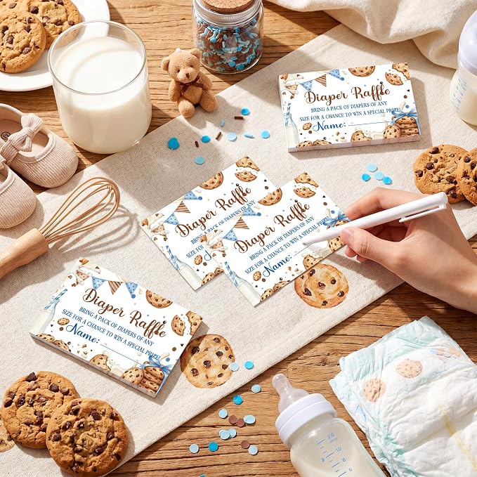 Teling 51 Pieces Diaper Raffle Tickets Box with Card Baby Shower Decorations Gender Reveal Holder Box for Girl Boy Diaper Raffle Party (A Little Cookie is on the Way)