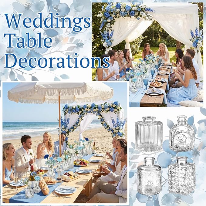 36 Pcs Artificial Flowers Table Centerpiece with Vases Colorful Wildflower Centerpieces Silk Flower Arrangement for Wedding Baby Shower Table Centerpieces Party(Blue Series,Clear)
