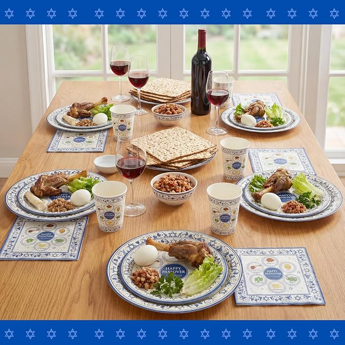 Jenaai 200 Pcs Passover Tableware Party Supplies for 50 Guests, Disposable 9"/ 7" Passover Paper Plates Cups and Napkins Paper Goods Set for Dinnerware Party Decorations
