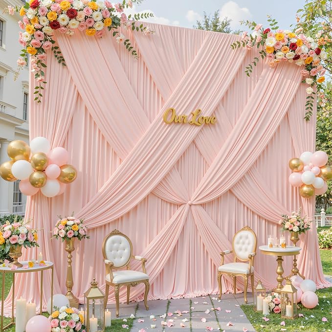 8 Panles Pale Pink Backdrop Curtains - Wrinkle Free Fabric Backdrop Curtain for Photoshoot,10ft Wedding Party Photo Backdrop Drapes for Birthday Baby Shower Photography Stage Background Decorations