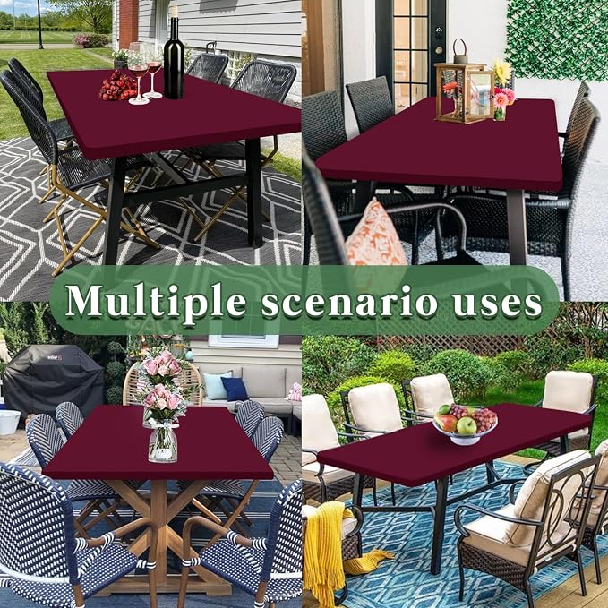 6 Pack 8 Foot Picnic Table Cover Fitted Elastic Tablecloth for Rectangle Tables Waterproof Stretch Washable Folding Indoor Outdoor Spandex Table Cloth for Parties Banquet Camping (Wine Red,30" x 96")