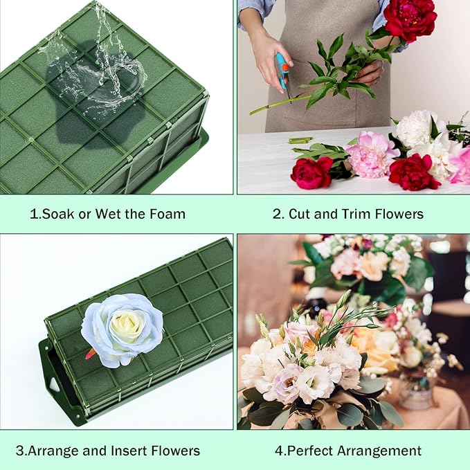 Floral Foam Cage 4pcs, Floral Foam Blocks, Flower Holder for Artificial Flower Arrangement Bulk Dry Floral Block for Christmas, Wedding, Garden Decoration