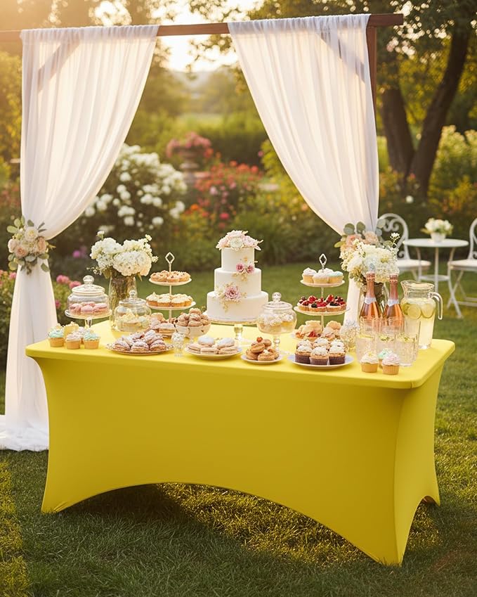 Fixwal Yellow Stretch Table Cloth Rectangle 2 Pack 6Ft, Spandex Fitted Table Covers Washable for Party, Trade Show, Banquet, Wedding, Buffet