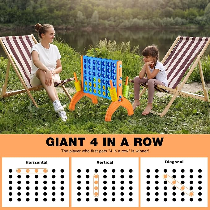 Ayeboovi Giant 4-in-A-Row, Jumbo 4-to-Score Yard Game for Kids and Adults Indoor Outdoor Party Family Connect Games Set with Quick Release Slider & Carrying Bag