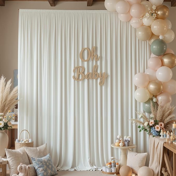 30ftx10ft Wrinkle Free Ivory Backdrop Curtains for Parties, 6 Panels 5x10ft Silky Polyester Photo Backdrop Drapes Back Drop Cloth Drapry for Wedding Birthday Photography Background